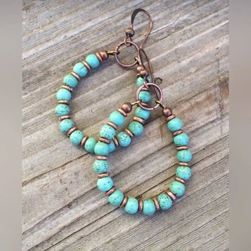 Turquoise Beaded Hoop Earrings S1251
